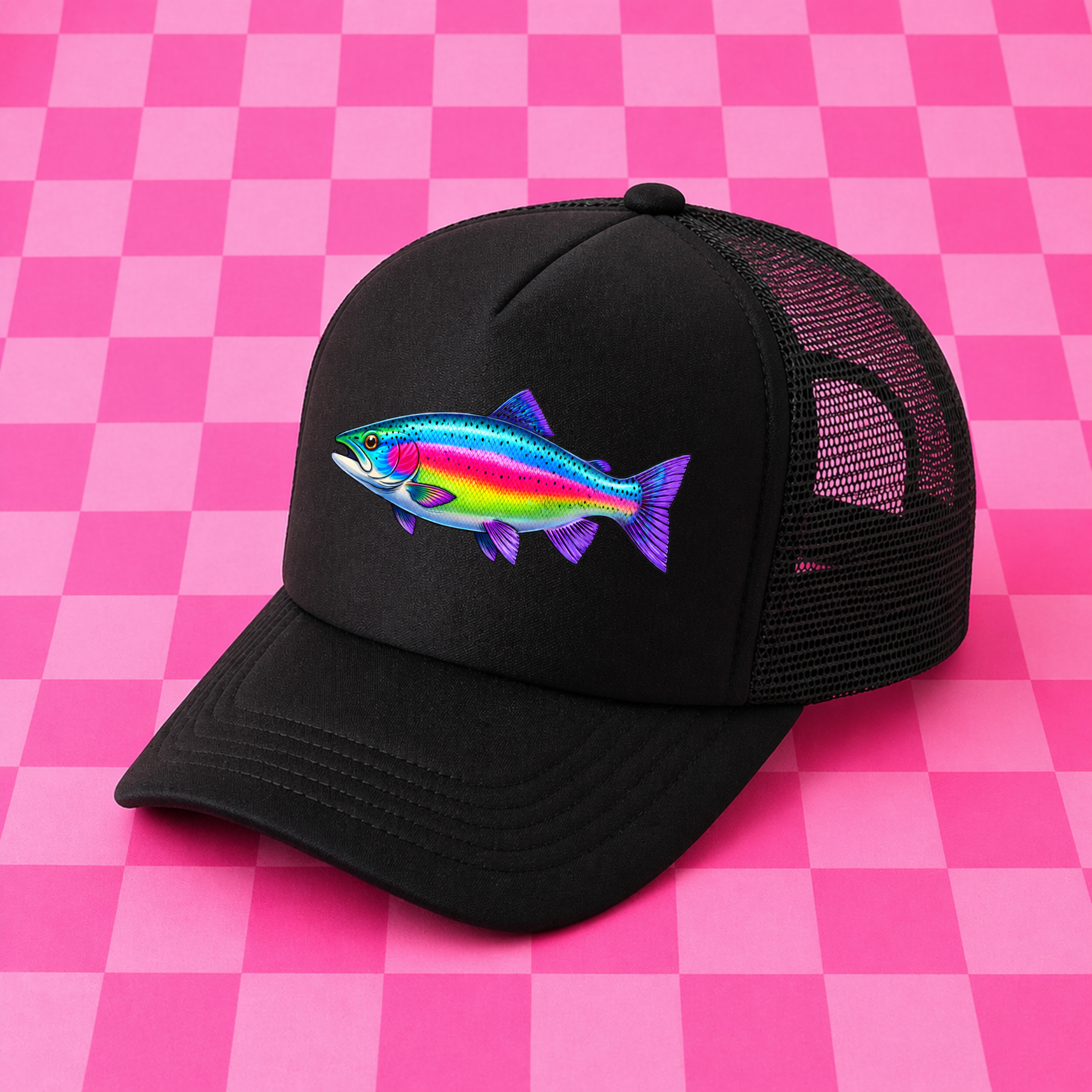 Neon Rainbow Trout Trucker Hat