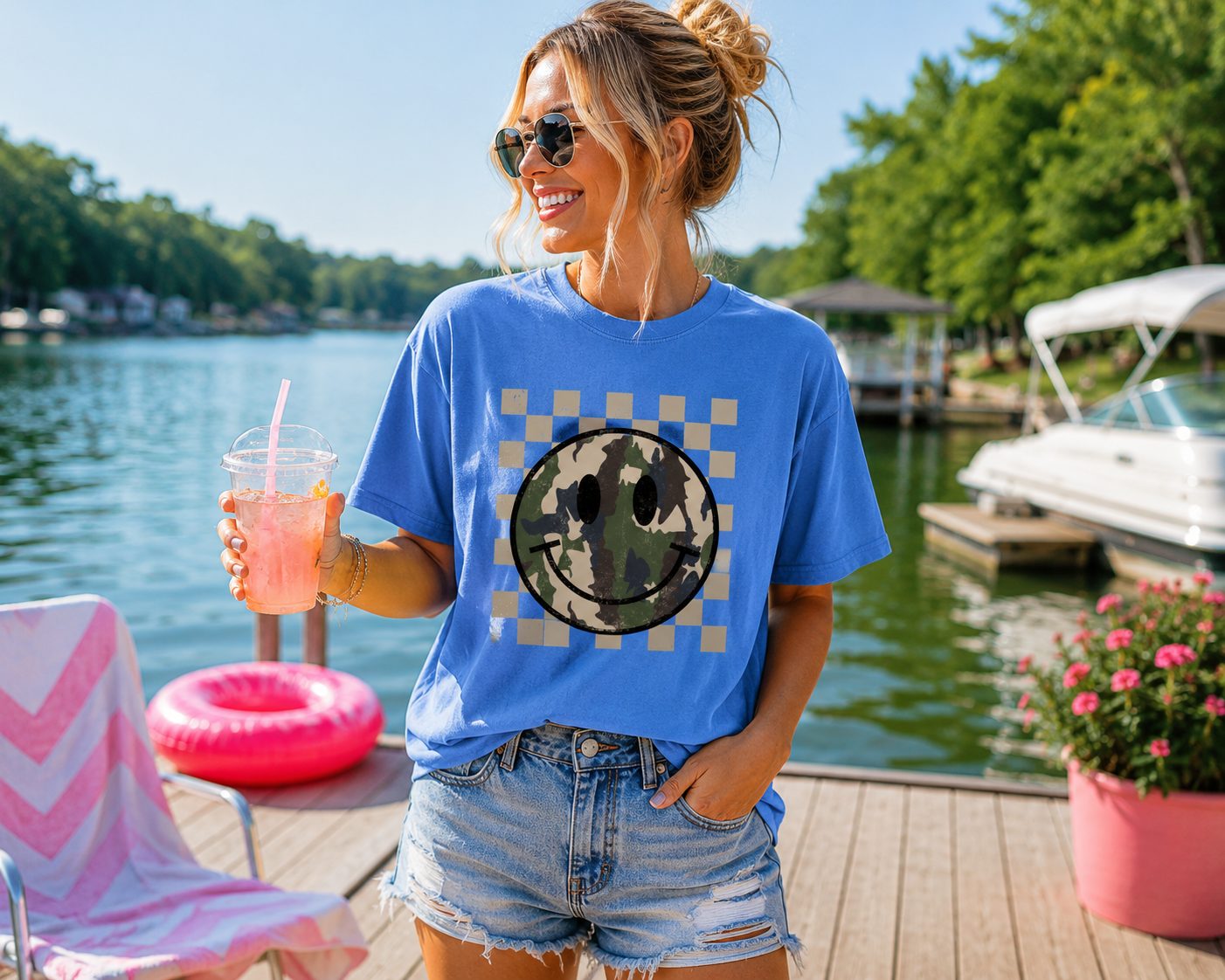 Camo Smiley Comfort Colors--Women's Tee